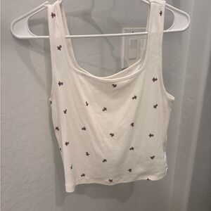 Old Navy Ivory Ribbed Top with Floral Details